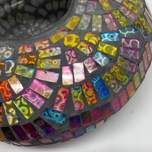 Mosaic Round Hanging Bird Feeder Fly Through Outdoors Pinks Yellow Blues - Picture 8 of 14